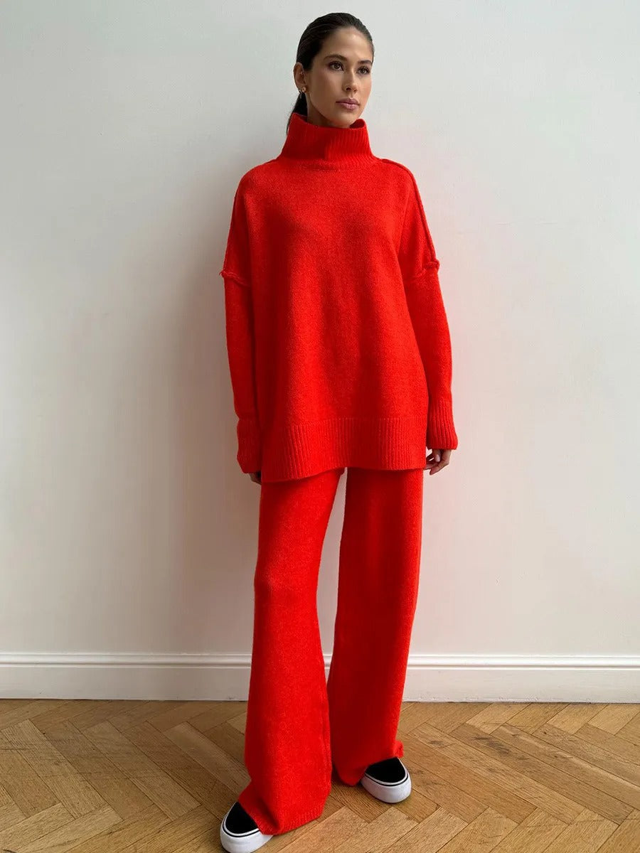 Women's Knit Two-Piece Set – Relaxed Sweater & Wide Pants