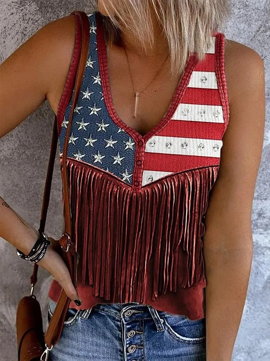 Women's Sleeveless Cotton Tank Top – Printed V-Neck