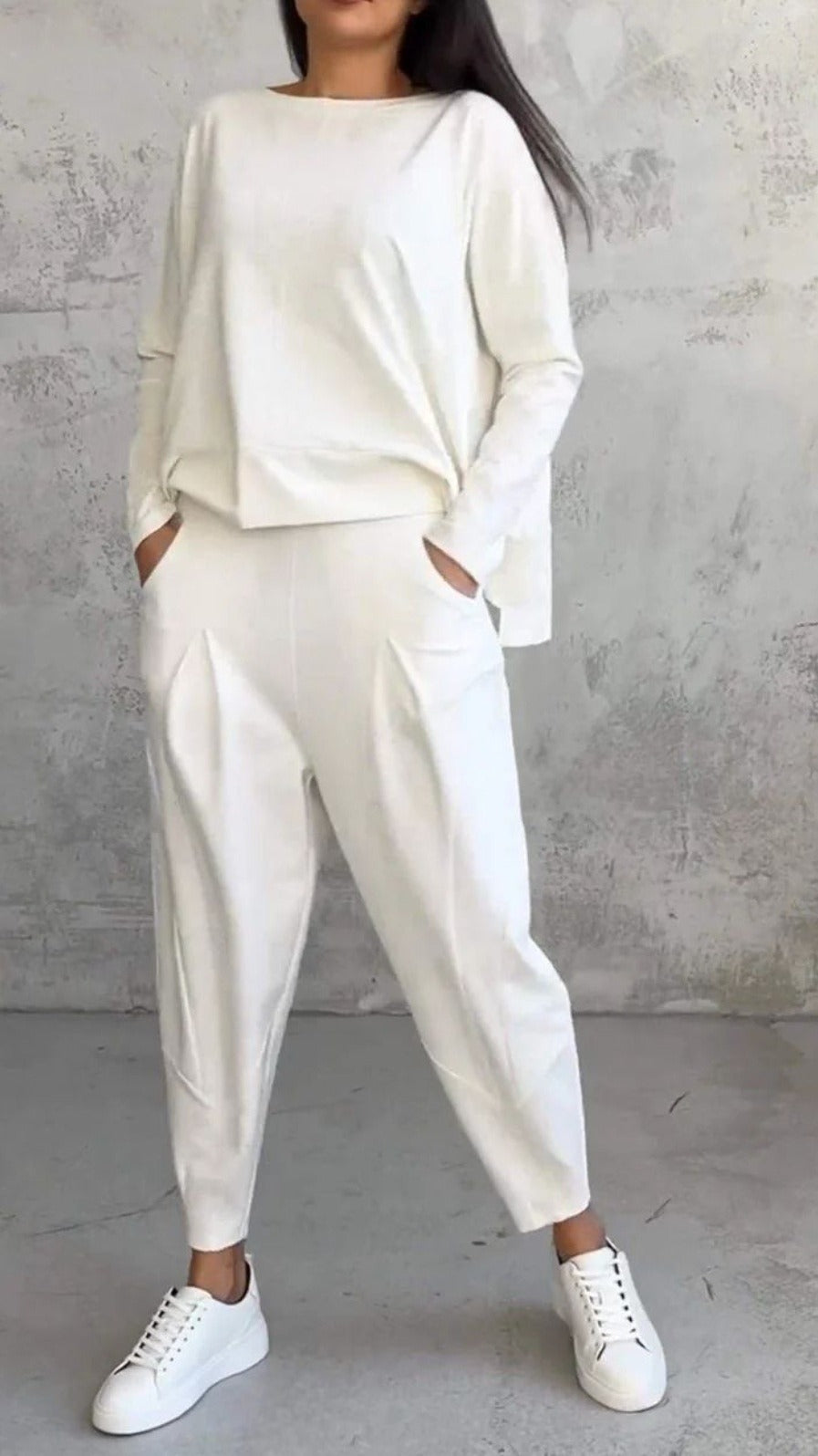 Women's Two-Piece Set – Crew Neck Top & Tapered Pants