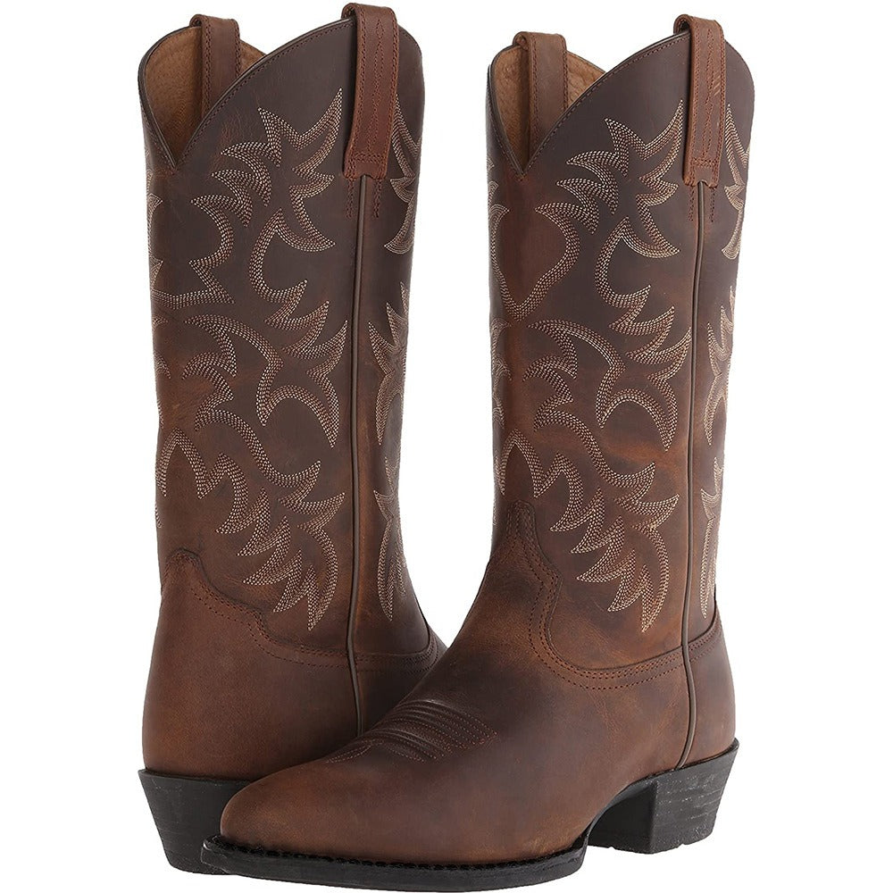 Men's Embroidered Cowboy Boots – Knee-High Square Heel