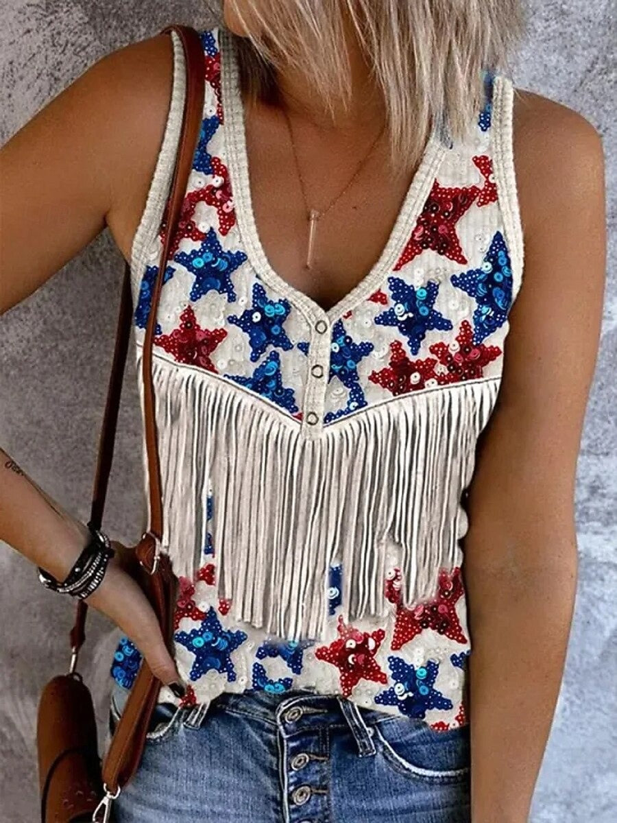 Women's Sleeveless Cotton Tank Top – Printed V-Neck