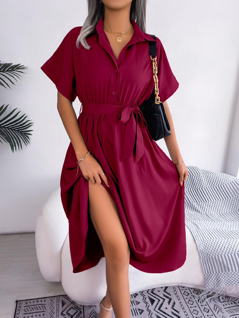 Women's Shirt Dress – Tie Waist Relaxed Fit