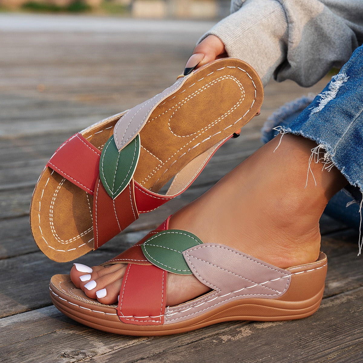 Women's Wedge Sandal – Crossover Strap Color Block