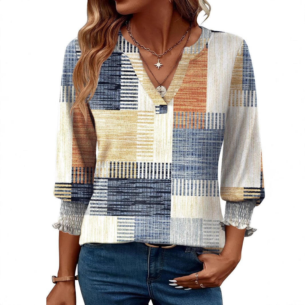 Women's Printed Blouse – Relaxed Three-Quarter Sleeve