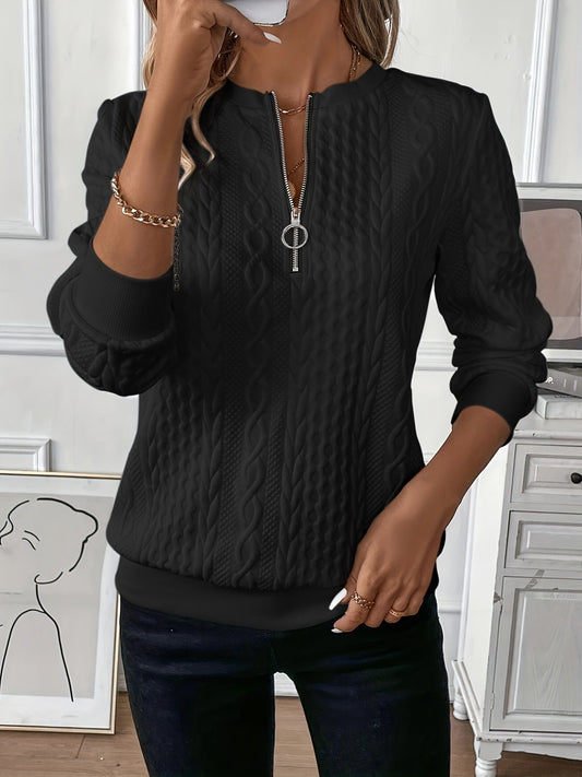 Women's Cable-Knit Sweater – Quarter-Zip Crew Neck