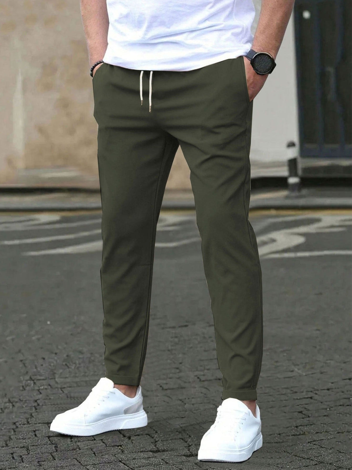 Men's Tapered Drawstring Pants – Ankle-Length Slim Fit
