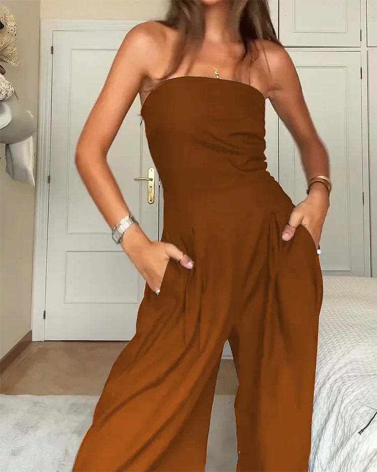 Women's Strapless Wide-Leg Jumpsuit – Fitted Bodice