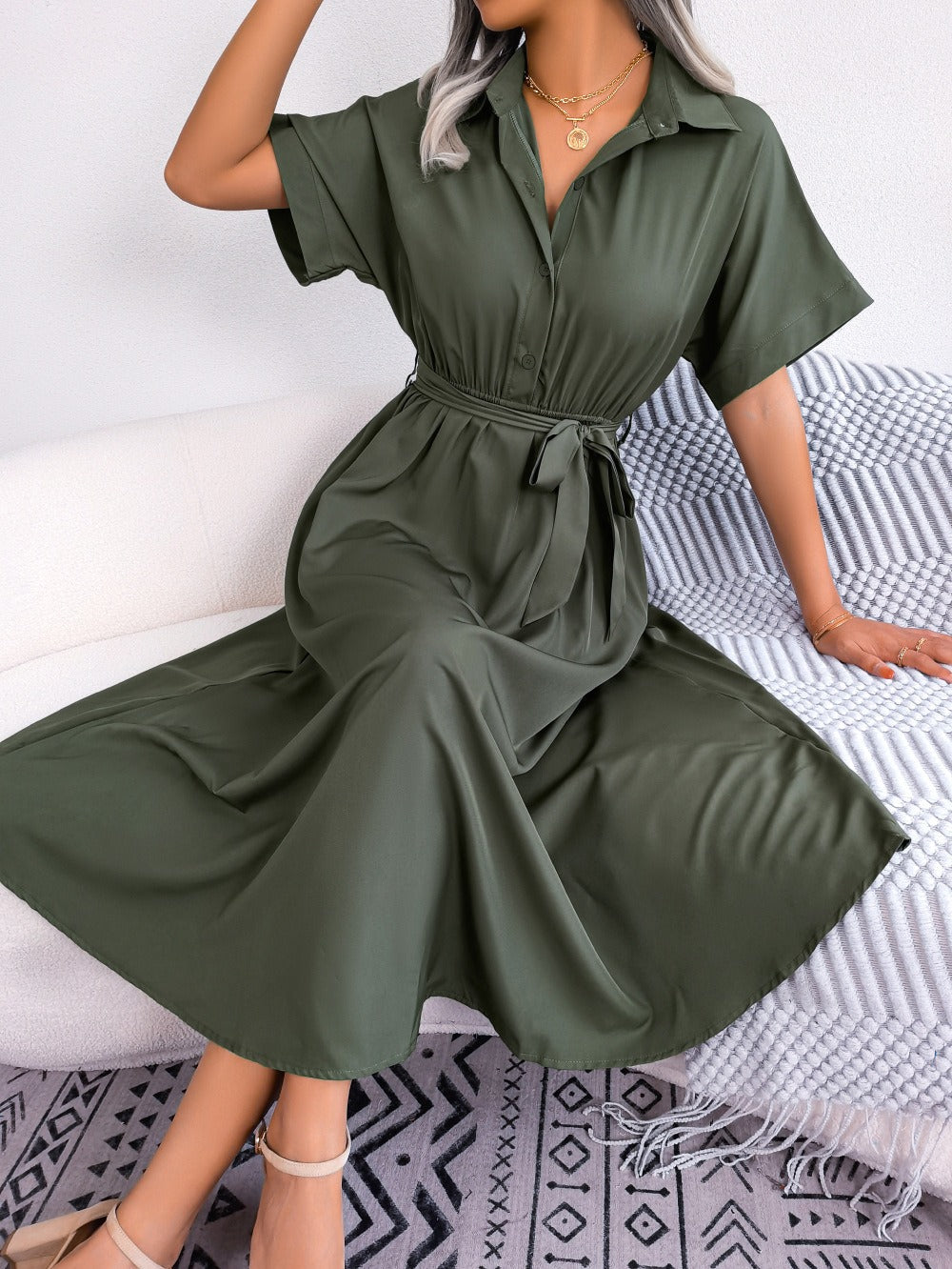 Women's Shirt Dress – Tie Waist Relaxed Fit