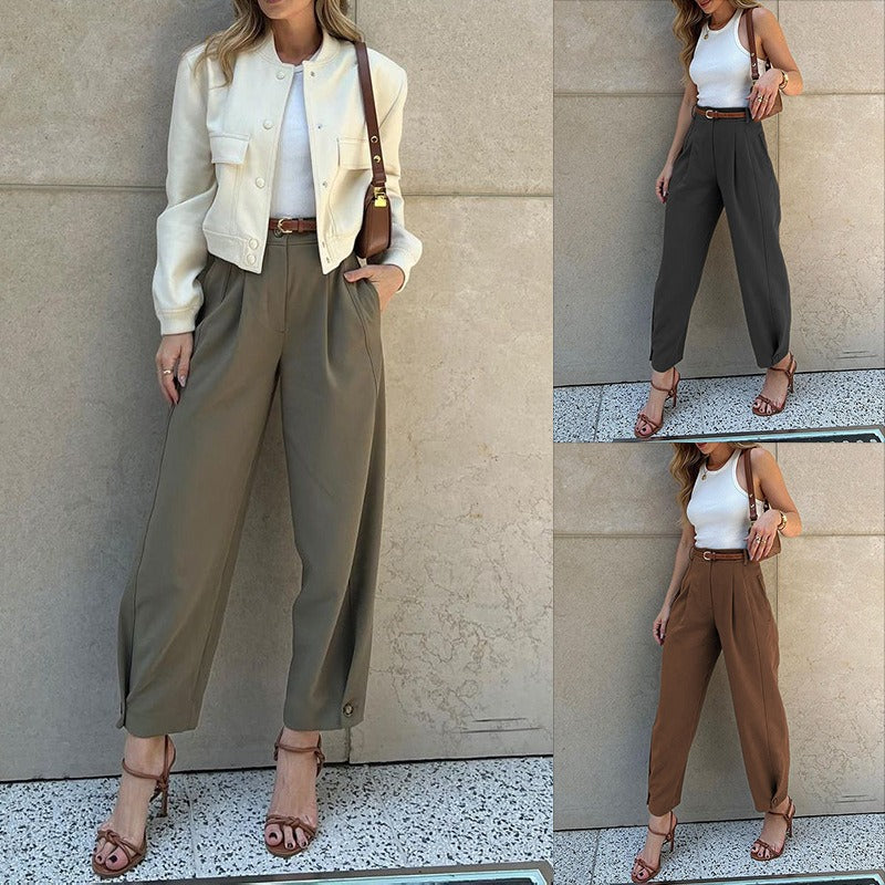 Women's High-Waisted Tapered Pants – Cropped Tailored Fit