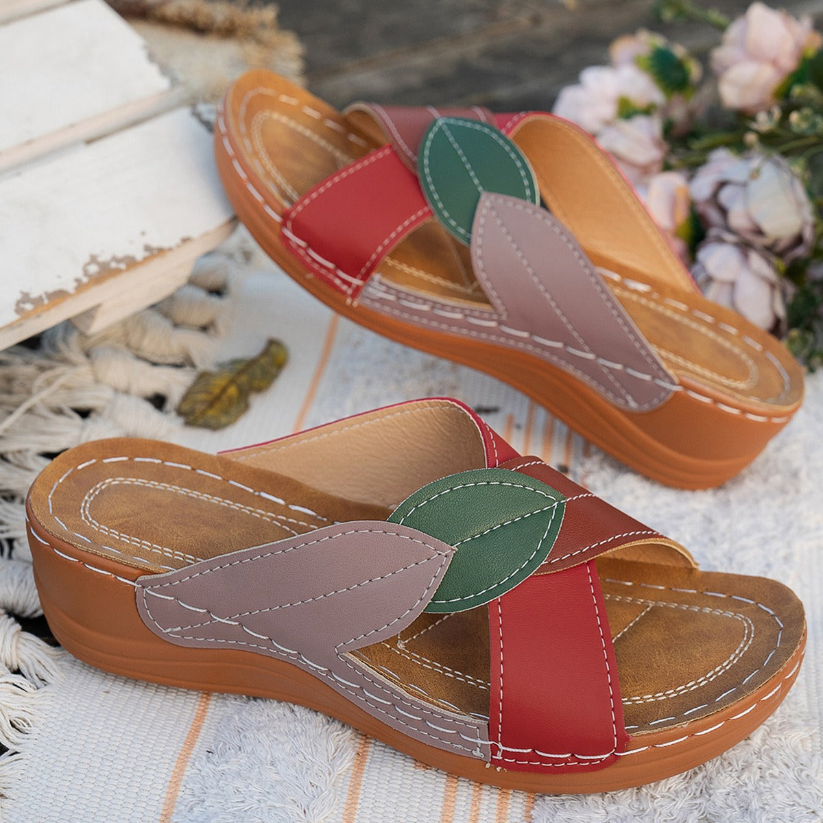Women's Wedge Sandal – Crossover Strap Color Block