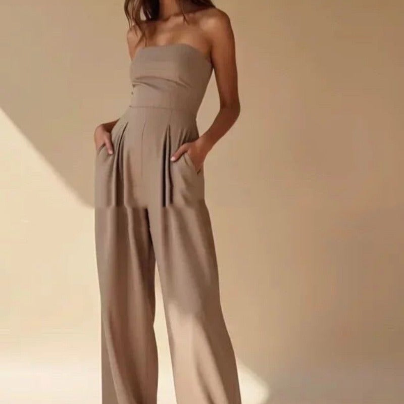 Women's Strapless Wide-Leg Jumpsuit – Fitted Bodice