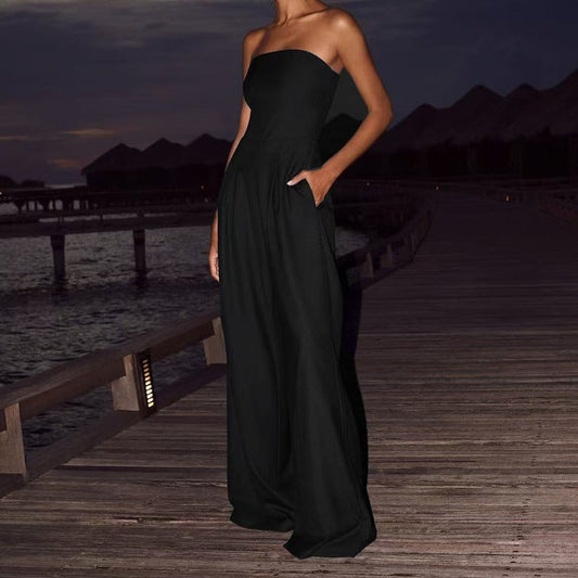 Women's Strapless Wide-Leg Jumpsuit – Fitted Bodice