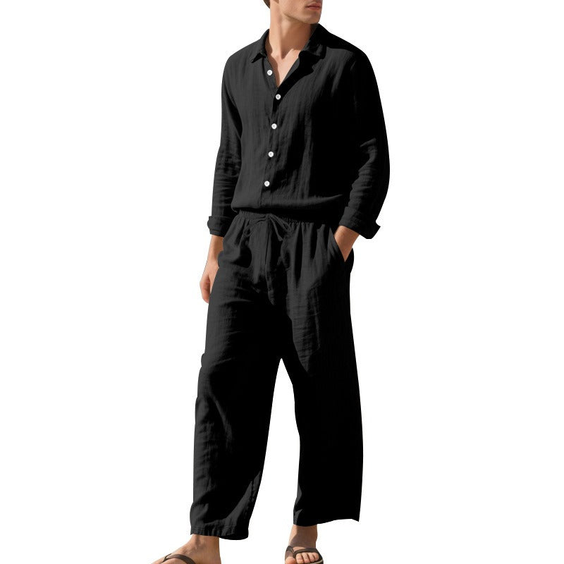 Men's Linen Two-Piece Set – Shirt and Drawstring Pants