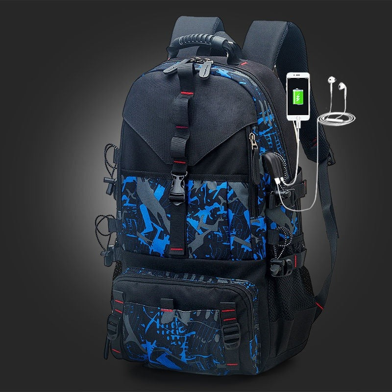 Men's Waterproof Oxford Backpack – Multi-Pocket with USB Port