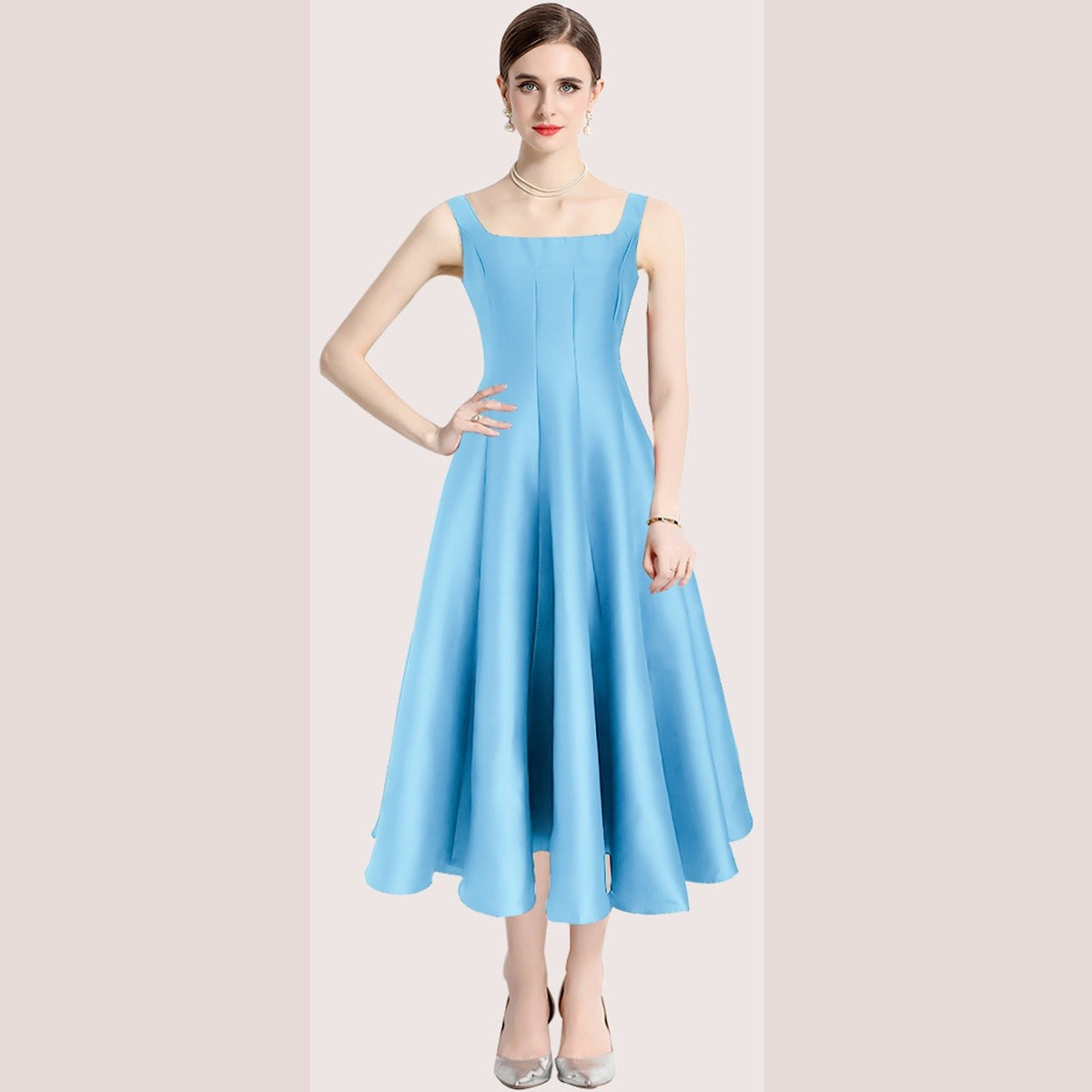 Women's Strappy Midi Dress – Vintage Fitted Silhouette
