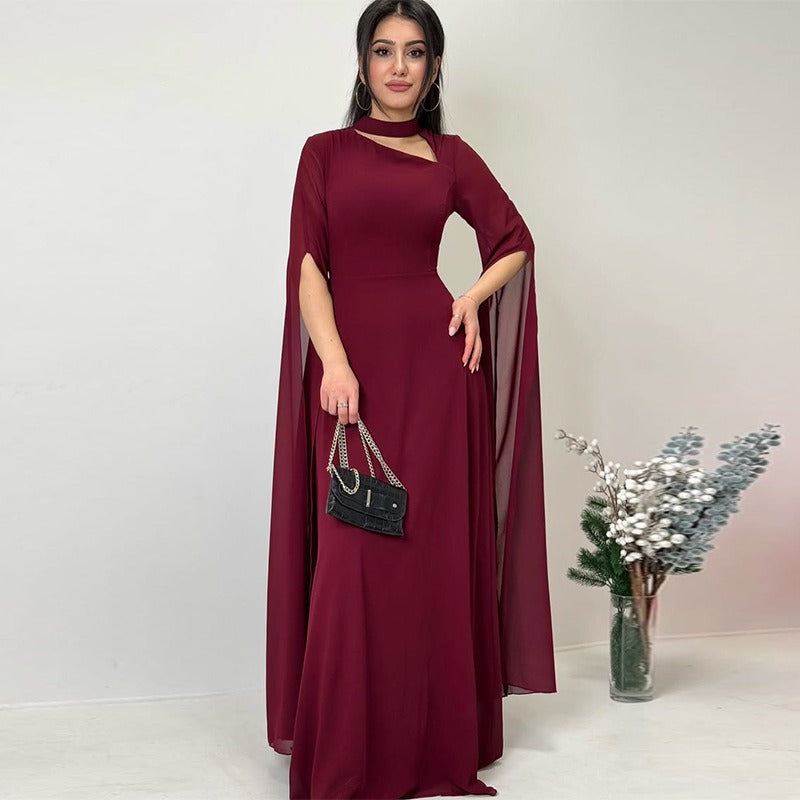 Women's A-Line Maxi Dress – Asymmetric Cutout Neckline