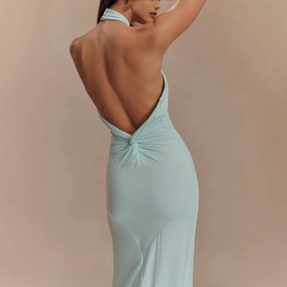 Women's Halter Maxi Dress – Open Back Bodycon Fit