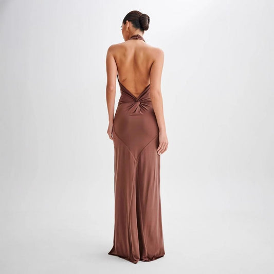 Women's Halter Maxi Dress – Open Back Bodycon Fit