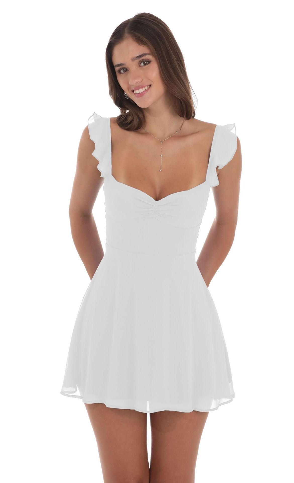 Women's Chiffon Mini Dress – Open Back Thin Straps