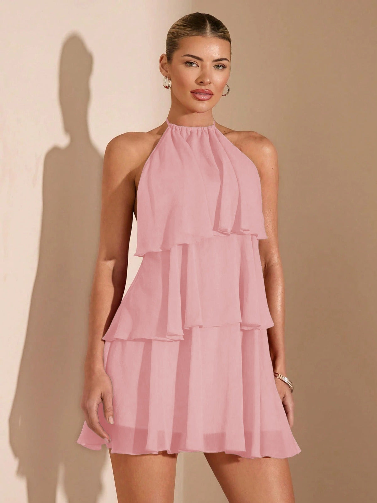 Women's Tiered Ruffle Mini Dress – Lace-Up Asymmetric Hem