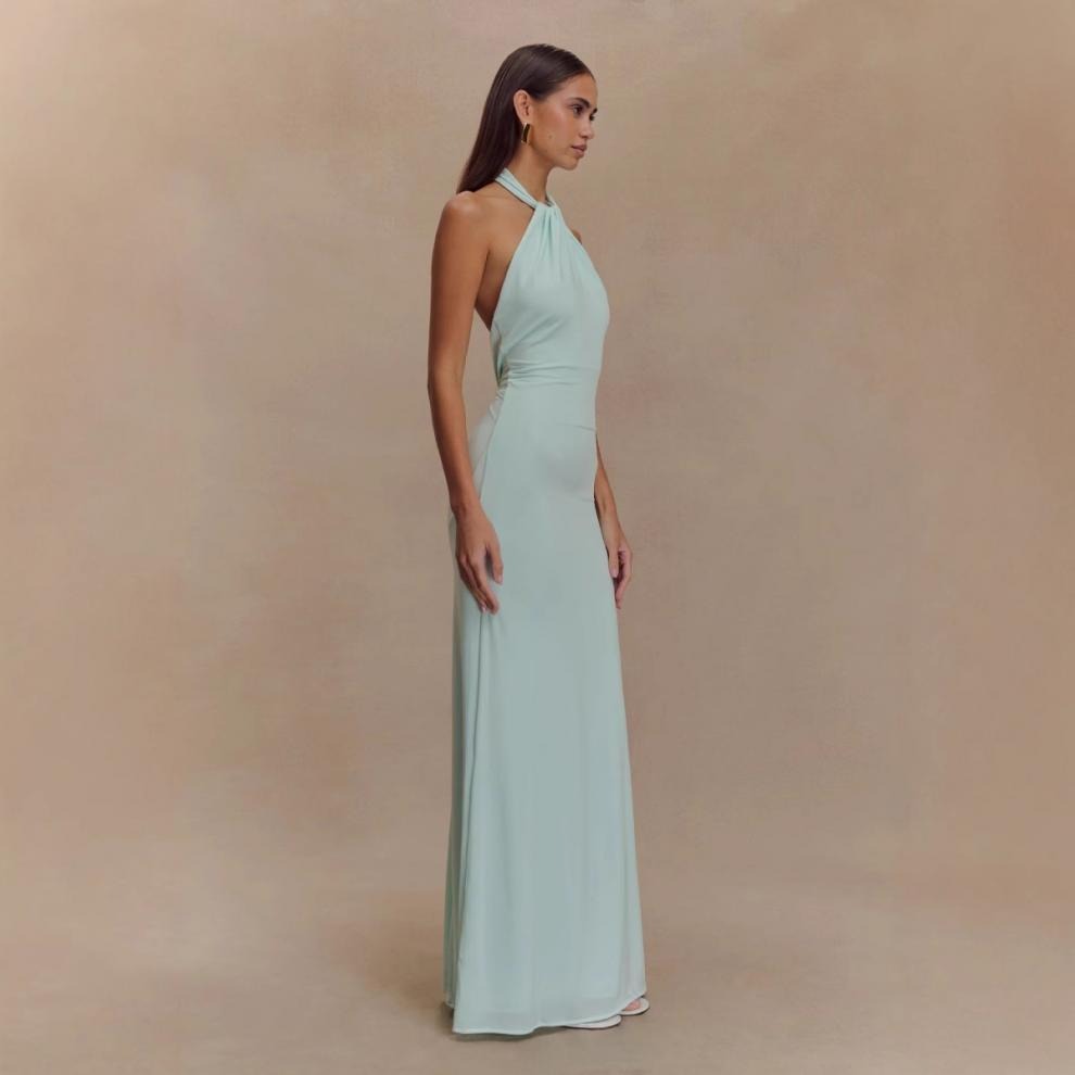 Women's Halter Maxi Dress – Open Back Bodycon Fit