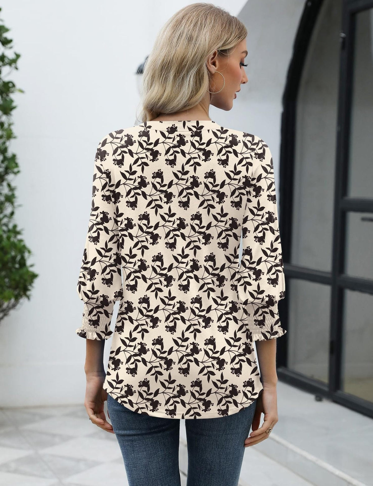 Women's Printed Blouse – Relaxed Three-Quarter Sleeve
