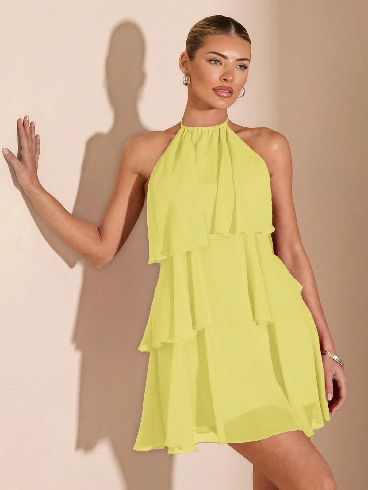 Women's Tiered Ruffle Mini Dress – Lace-Up Asymmetric Hem