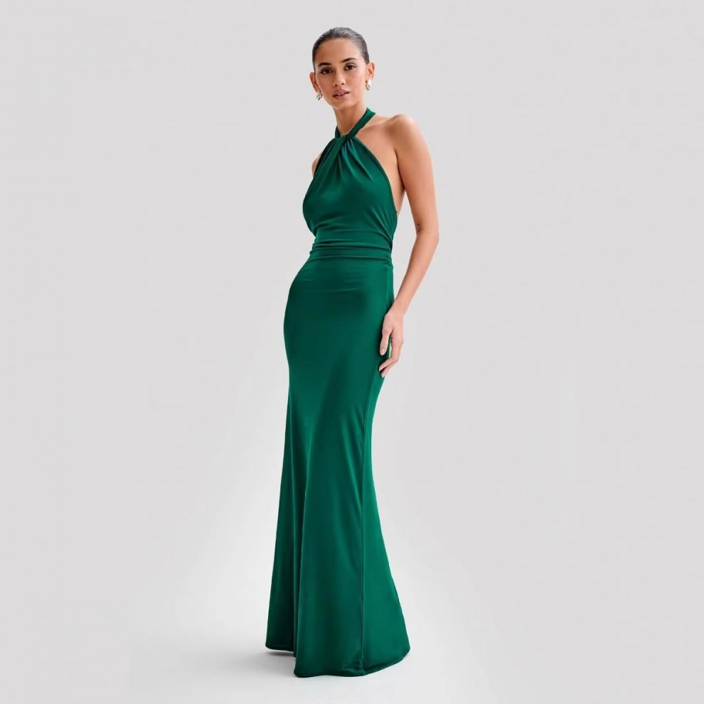 Women's Halter Maxi Dress – Open Back Bodycon Fit