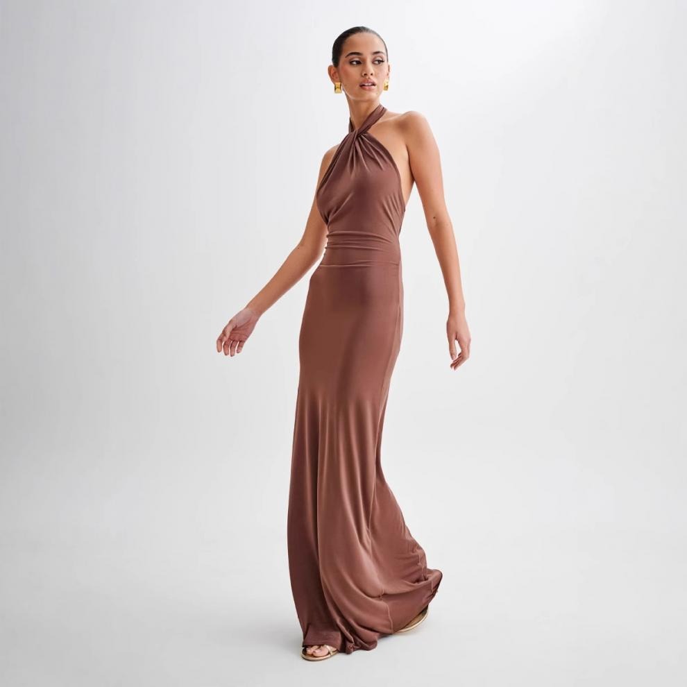 Women's Halter Maxi Dress – Open Back Bodycon Fit