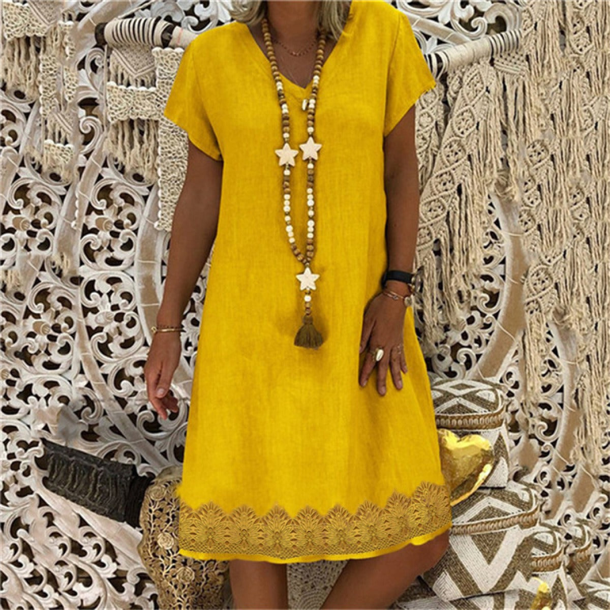 Women's Textured Mini Dress – V-Neck A-Line Fit