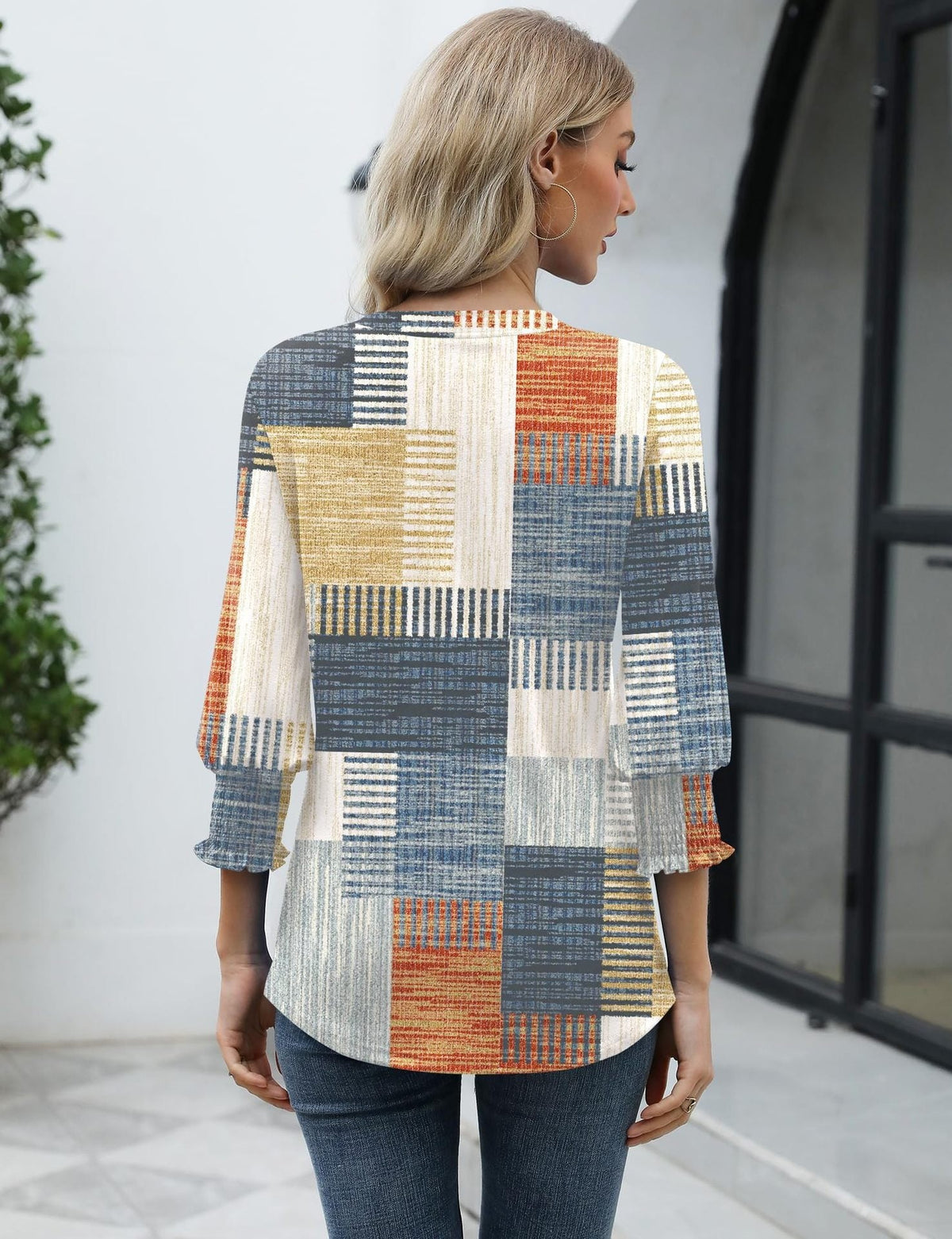 Women's Printed Blouse – Relaxed Three-Quarter Sleeve