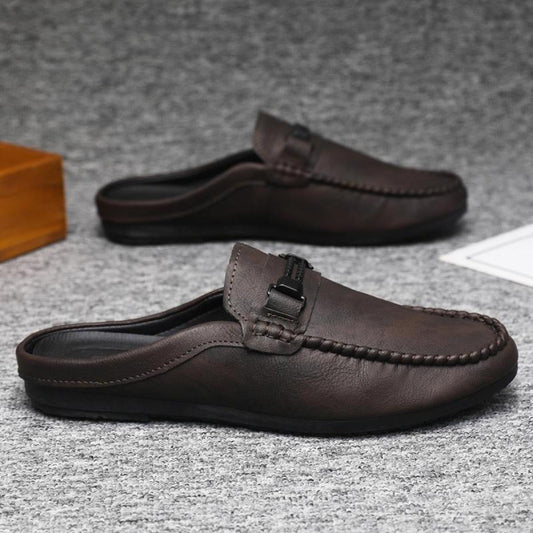 Men's Leather Loafer Mules – Open-Back Moc-Toe
