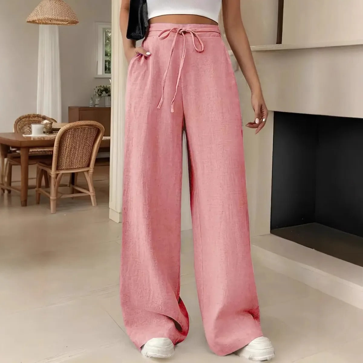 Women's Wide-Leg Pants – Drawstring High Waist