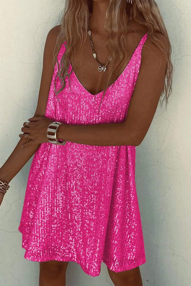 Women's Sequin Mini Dress – Plunging V-Back Bodycon