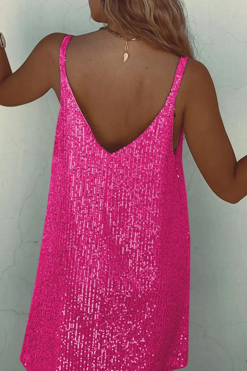 Women's Sequin Mini Dress – Plunging V-Back Bodycon