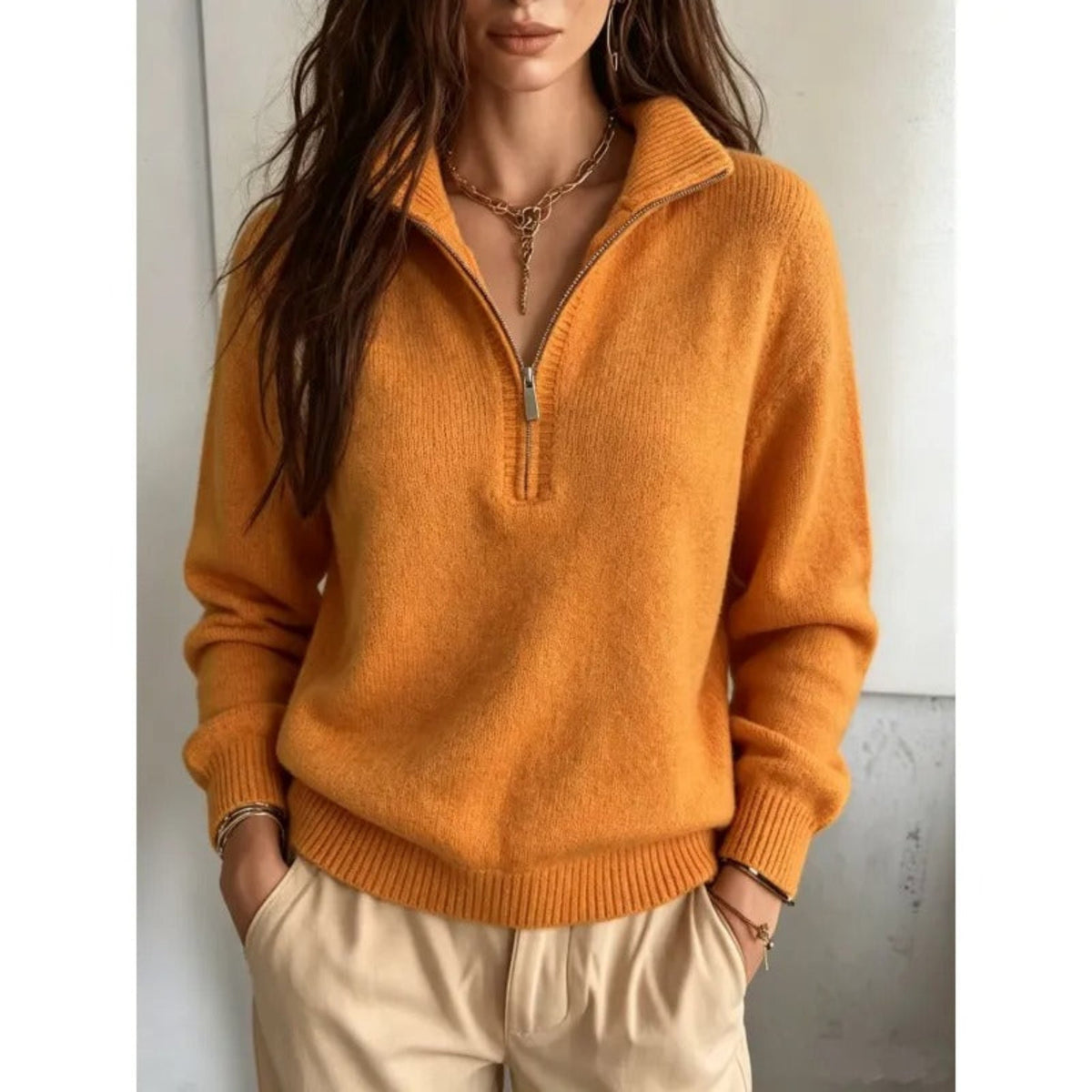 Women's Half-Zip Sweater – Relaxed Stand Collar