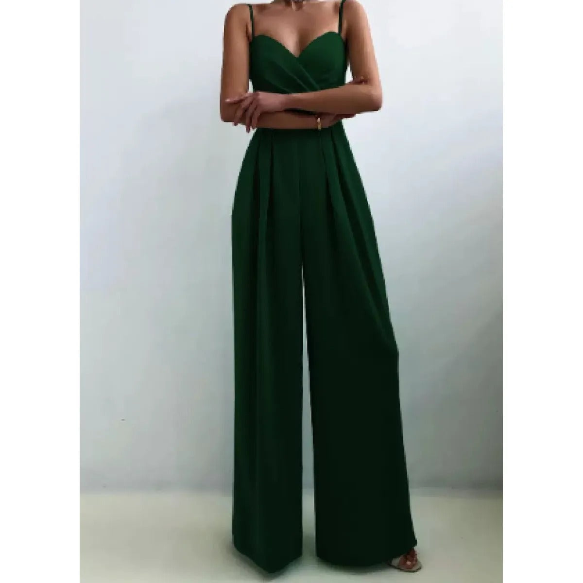 Women's Wide-Leg Jumpsuit – Sweetheart Neck High Waist