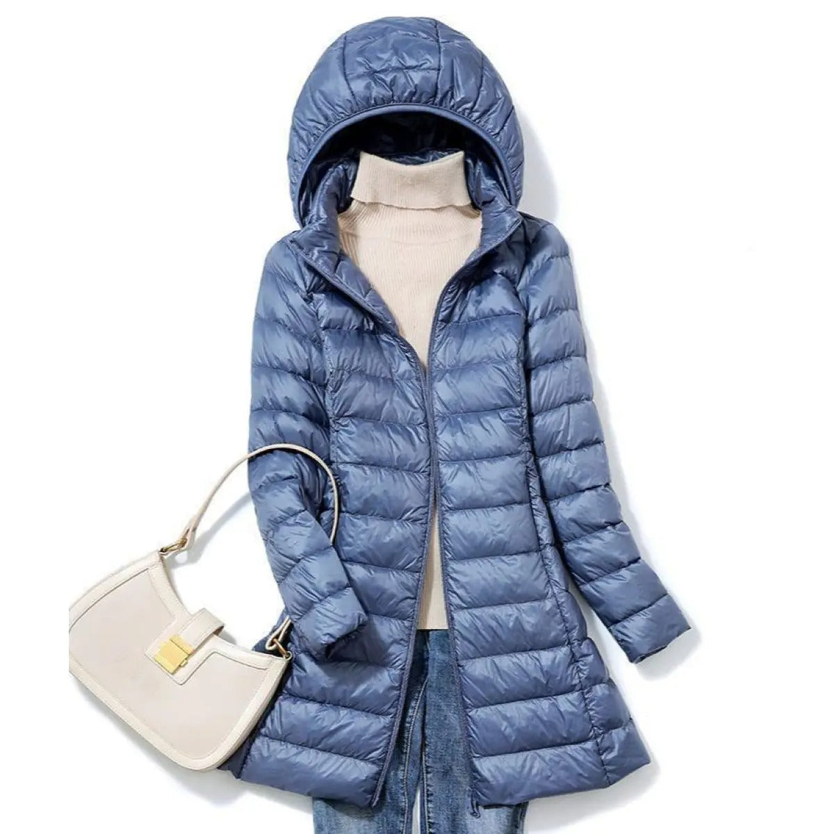 Women's Long Down Puffer Jacket – Detachable Hood