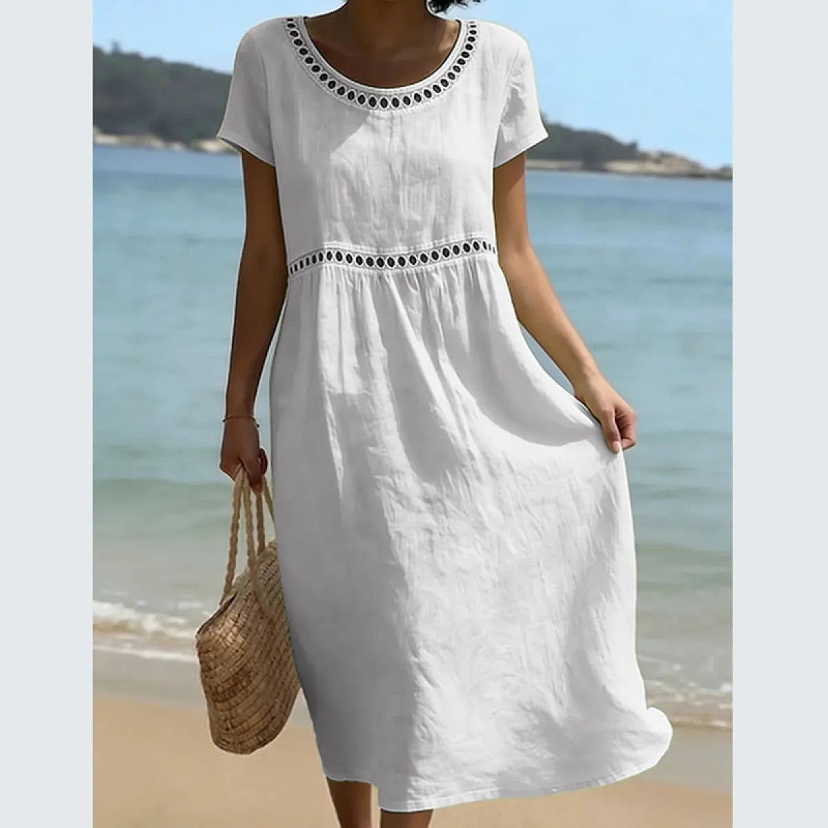 Women's Crew Neck Midi Dress – Three-Quarter Sleeve