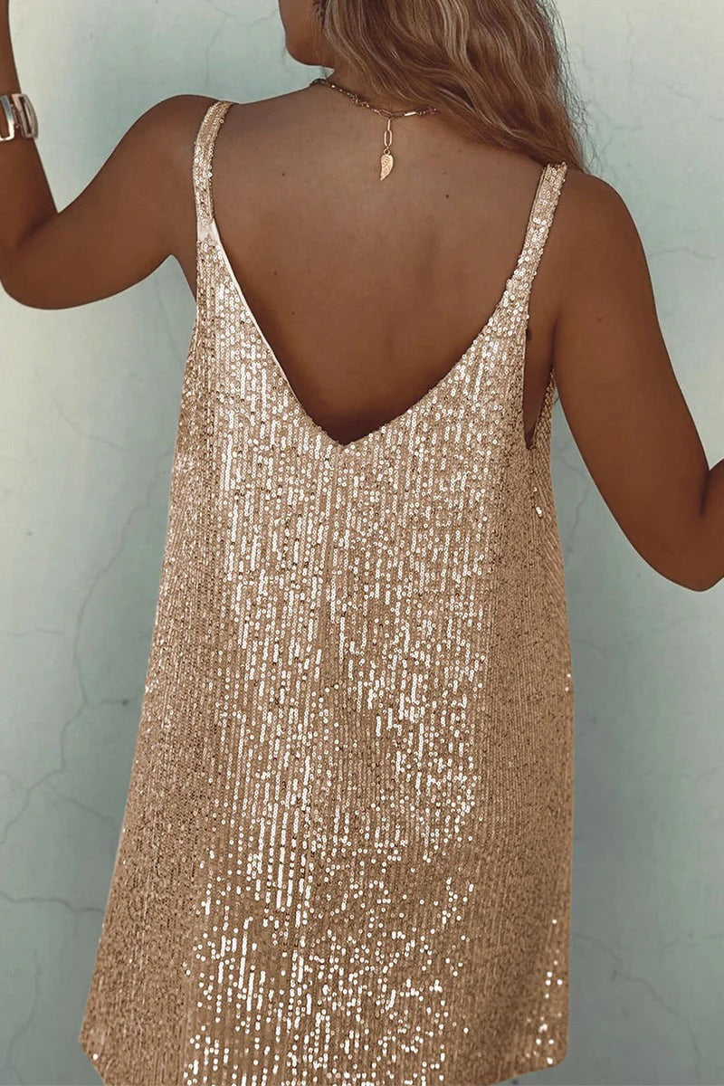 Women's Sequin Mini Dress – Plunging V-Back Bodycon