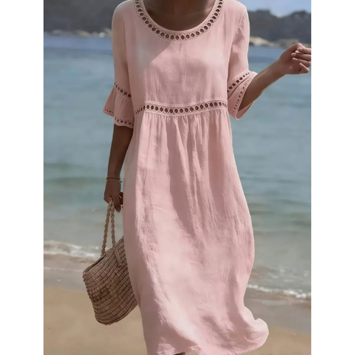 Women's Crew Neck Midi Dress – Three-Quarter Sleeve