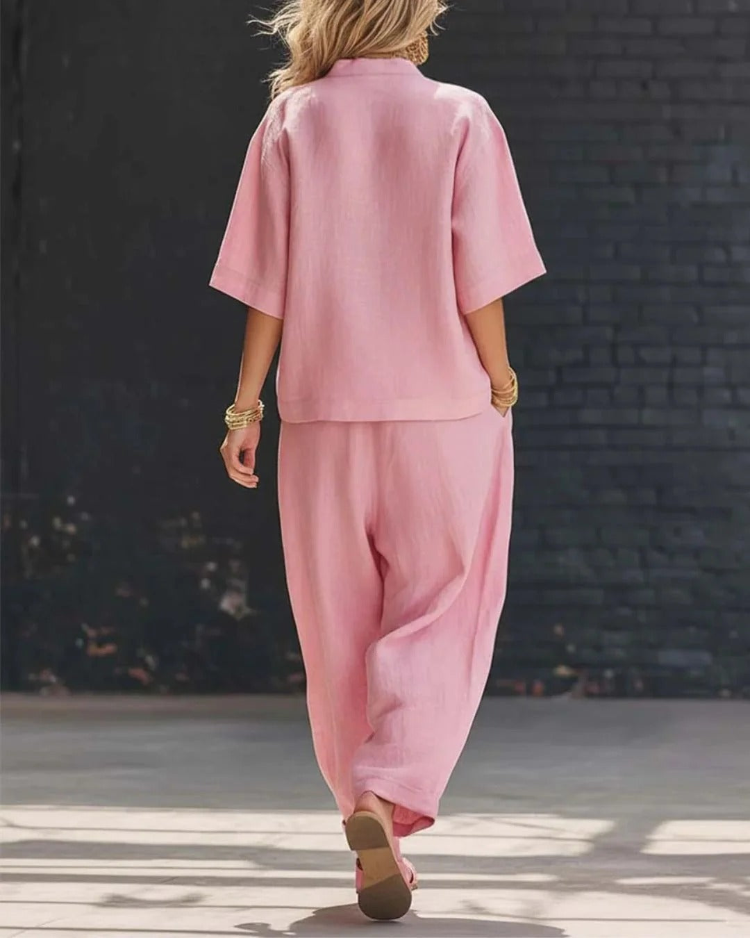 Women's V-Neck Top and Wide-Leg Pants Set – Relaxed Two-Piece