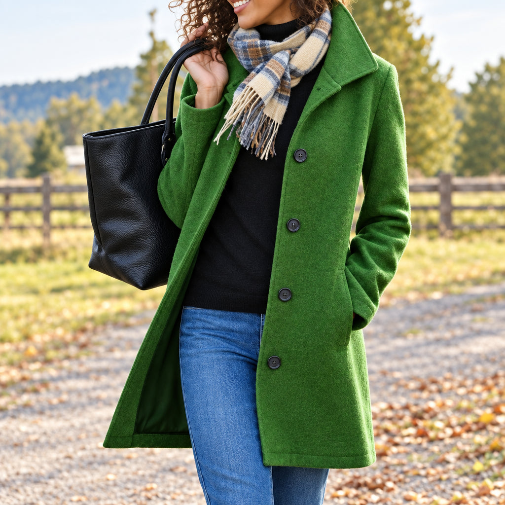 Women's Midi Coat – Slim Fit Notch Collar