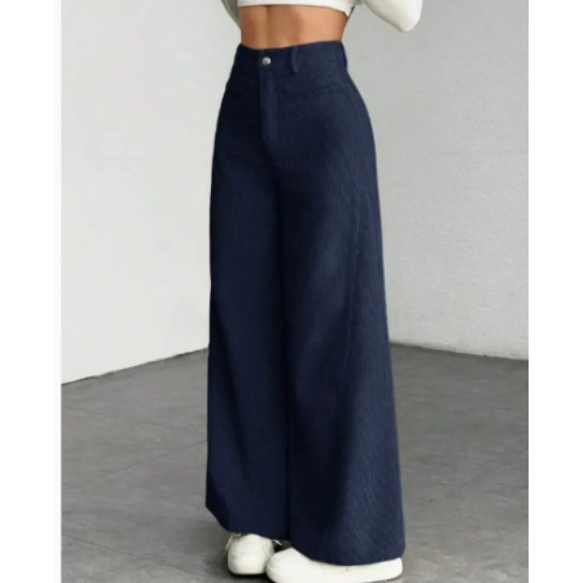Women's High-Waisted Wide-Leg Pants – Fine Vertical Stripe