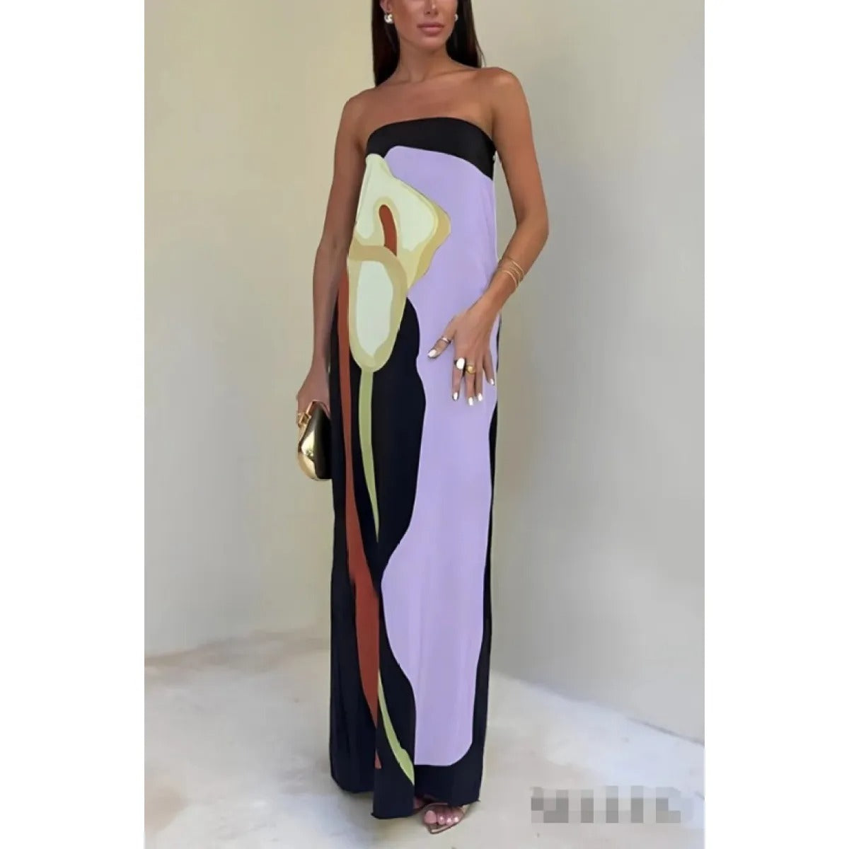 Women's Strapless Maxi Dress – Loose Printed Fit