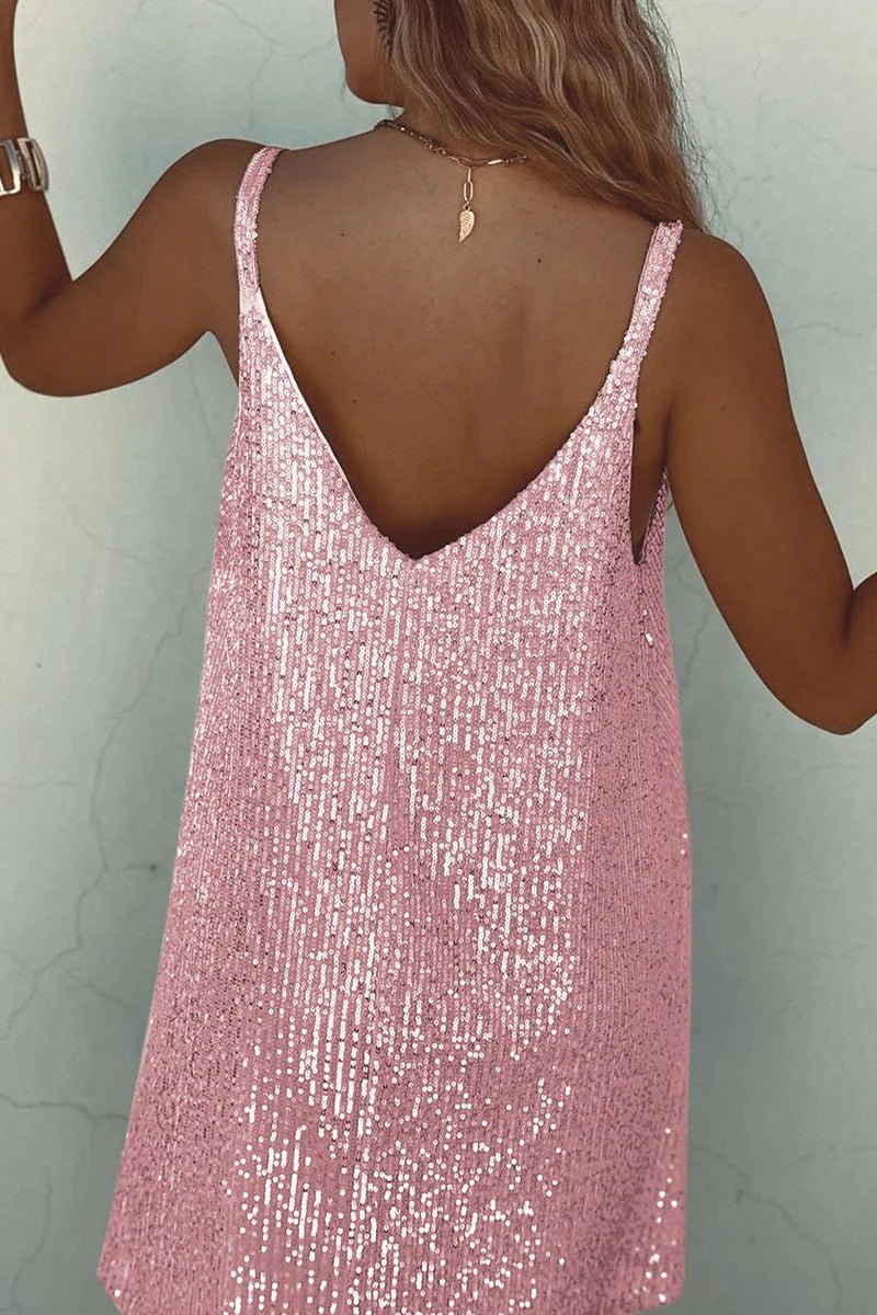 Women's Sequin Mini Dress – Plunging V-Back Bodycon