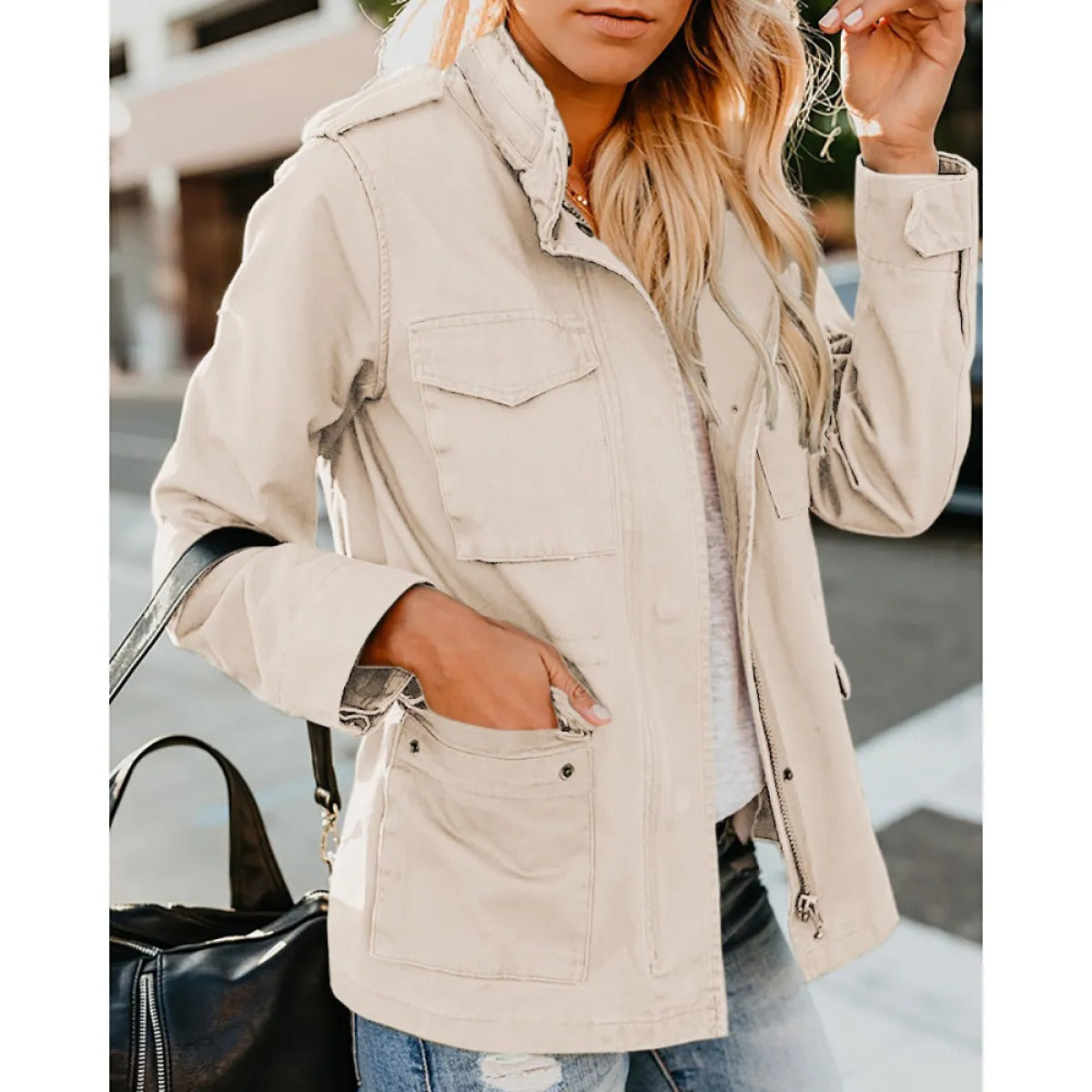 Women's Utility Zip Jacket – Relaxed Lapel Collar