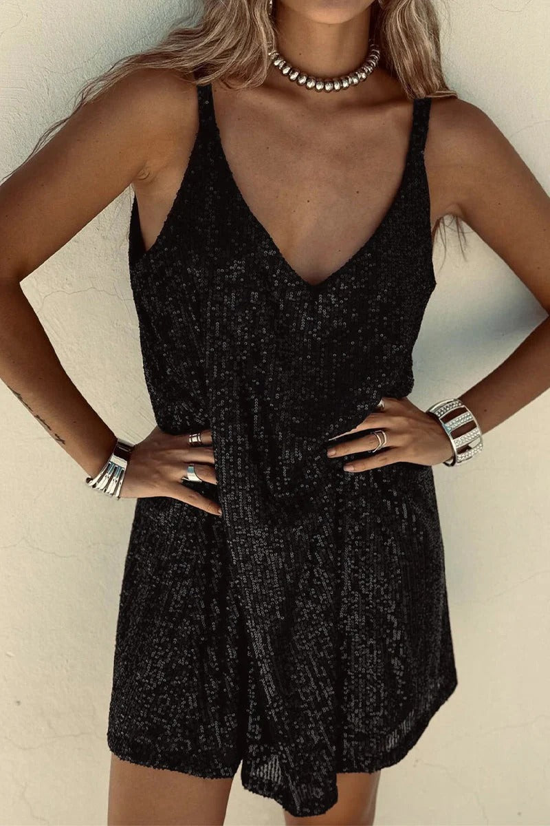 Women's Sequin Mini Dress – Plunging V-Back Bodycon