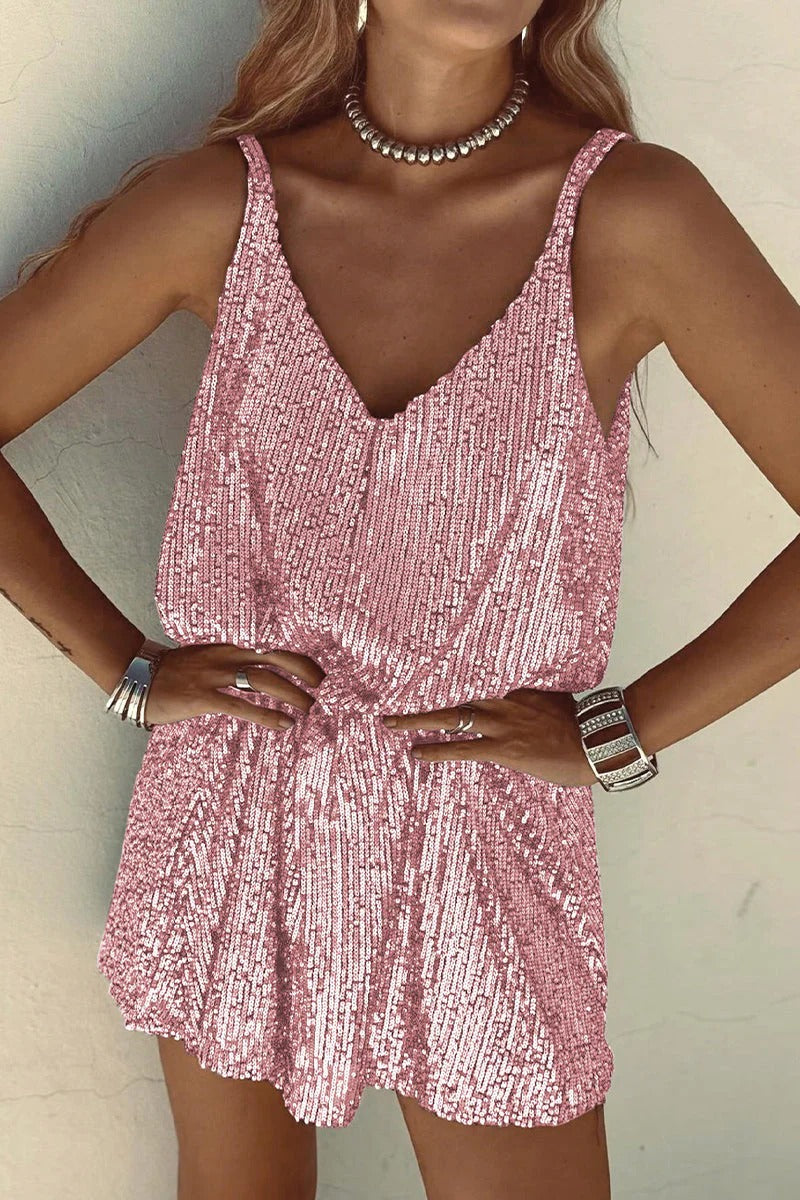 Women's Sequin Mini Dress – Plunging V-Back Bodycon