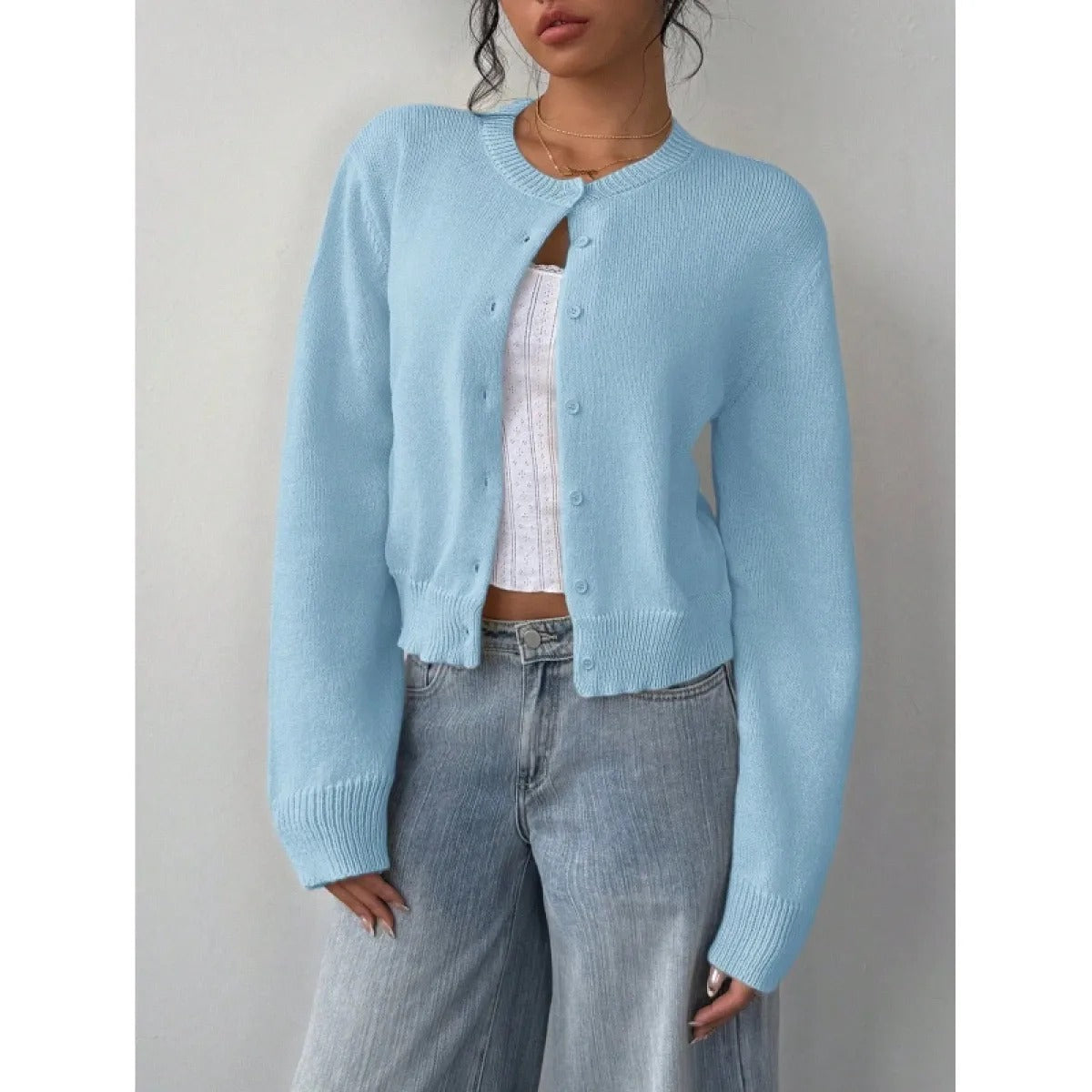 Women's Cropped Cardigan – Slim Fine-Knit Fit